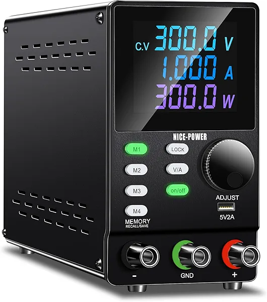 NICE-POWER DC Power Supply Variable, 300V 1A High Voltage Programmable Adjustable Regulated Lab Bench Power Supply with PC Software, Encoder Knob, Memory Storage, Output Switch, Lock Button