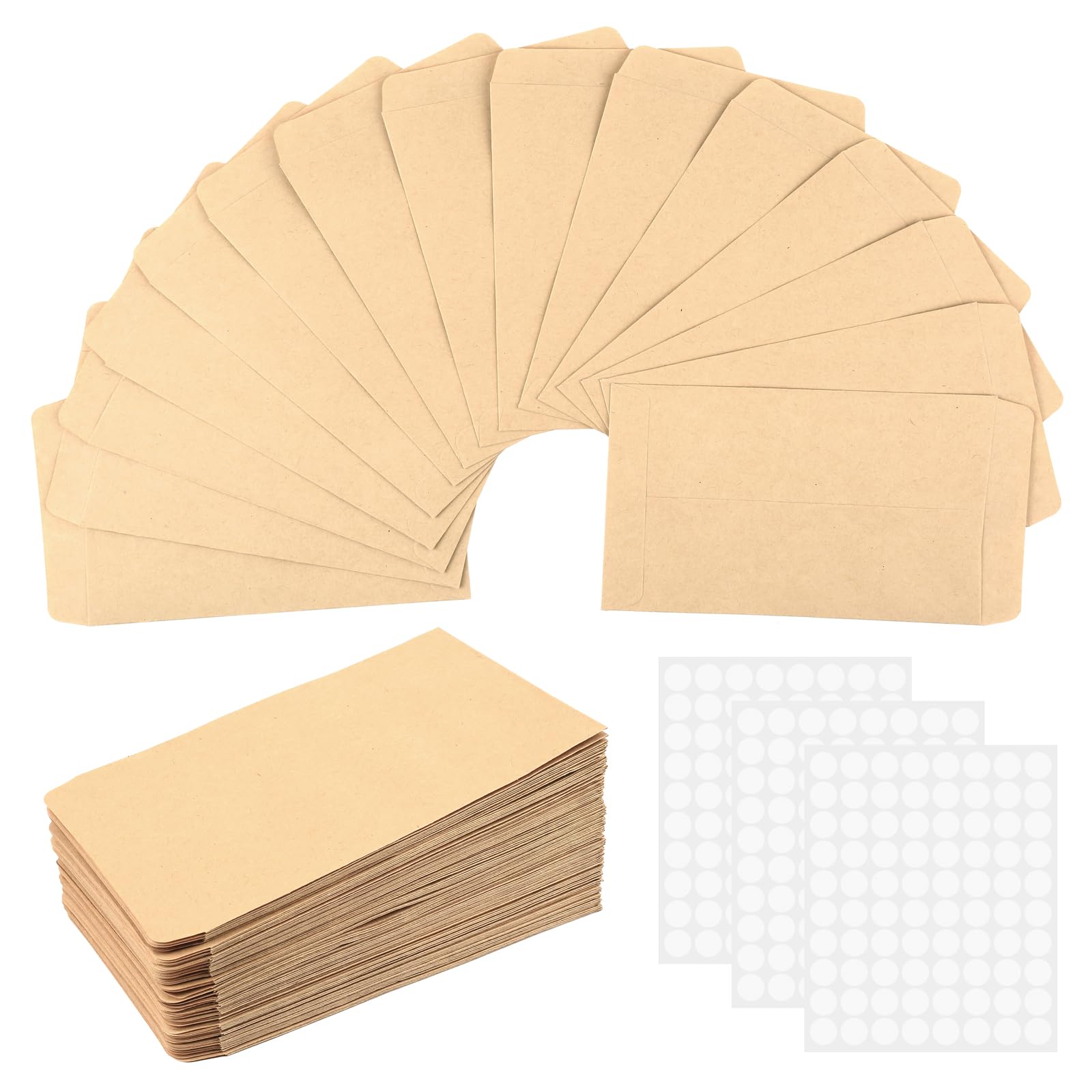 200 Pcs Small Brown Envelopes, 8 x 12 cm Self-Adhesive Seed Envelopes, Kraft Paper Coin Packets for Storing Small Items Seeds Coins Wages Notes Beads