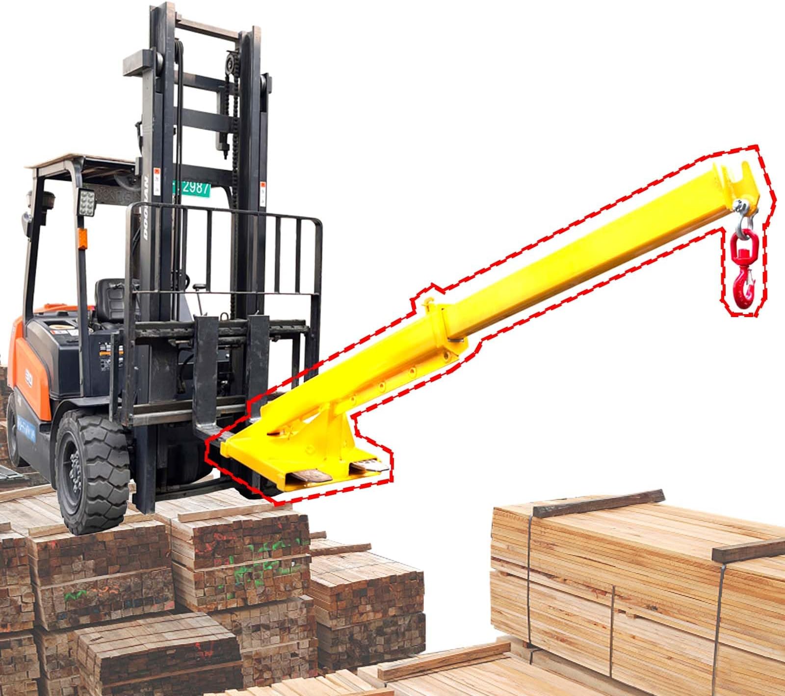6600LB/3T Loading Capacity Adjustable Forklift Jib Boom Crane, Mobile Crane Lifting Hoist, Forklift Extension Attachment, Telescoping Boom Hook with 63"-98" Extension