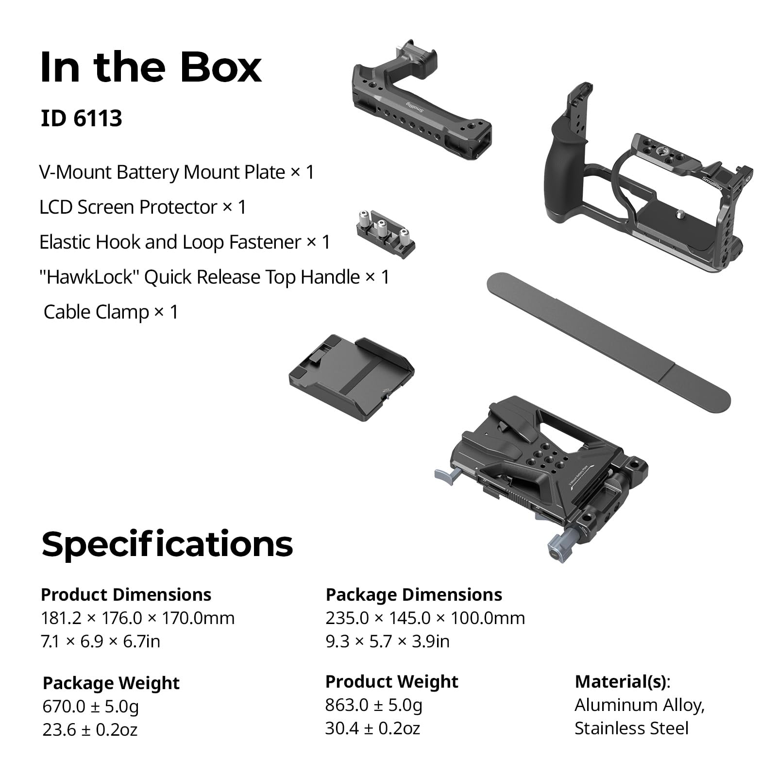 SMALLRIG Kit de Cage HawkLock pour Nikon ZR, Plaque de Batterie à Monture V, Poignée Supérieure, Serre-câble HDMI, Système de Fixation Rapide Intégré pour Arca - 6113