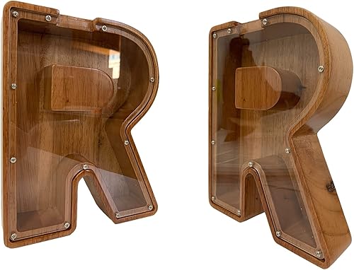 Miniatura 2 de Alcancía personalizada grande de madera con letras para niños - (grabada con láser) alcancía personalizada para niños y niñas - Bancos de madera con