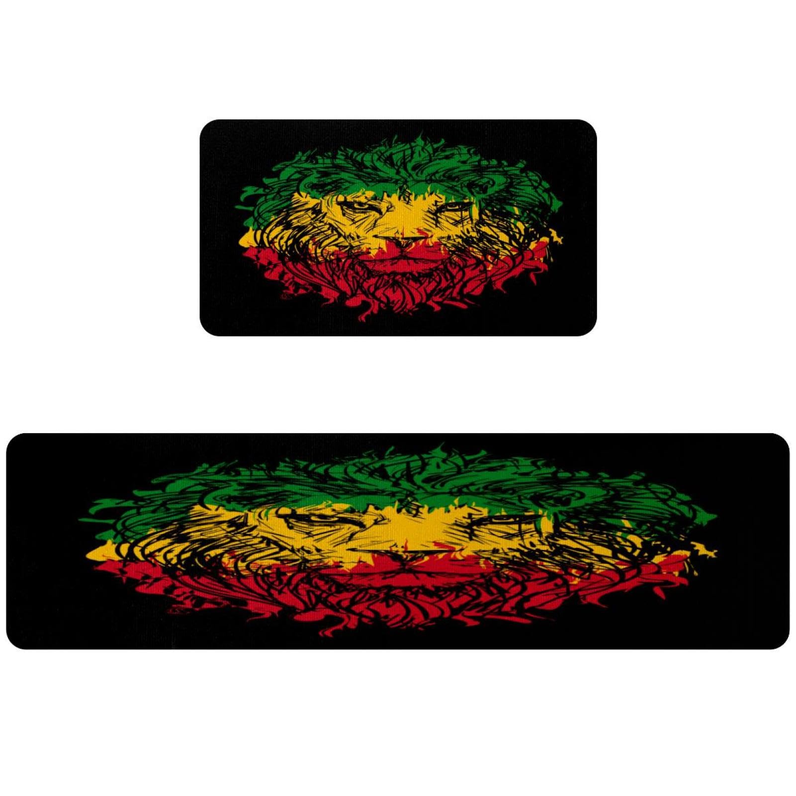 Tapis de cuisine antidérapant de qualité supérieure motif lion noir lavable en machine