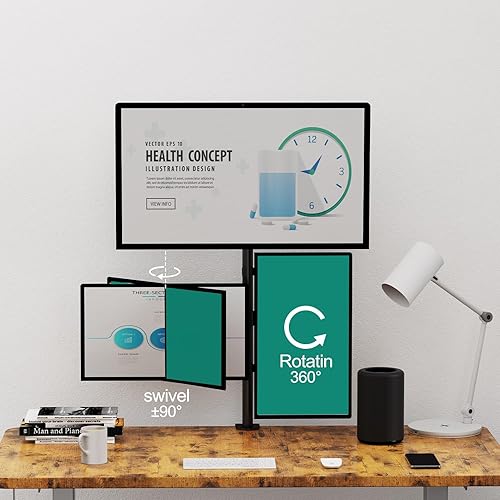 Miniatura 3 de Soporte triple para monitor, soporte de escritorio para tres pantallas de hasta 32 pulgadas, brazo de monitor apilado para 3 monitores máx. 17.6