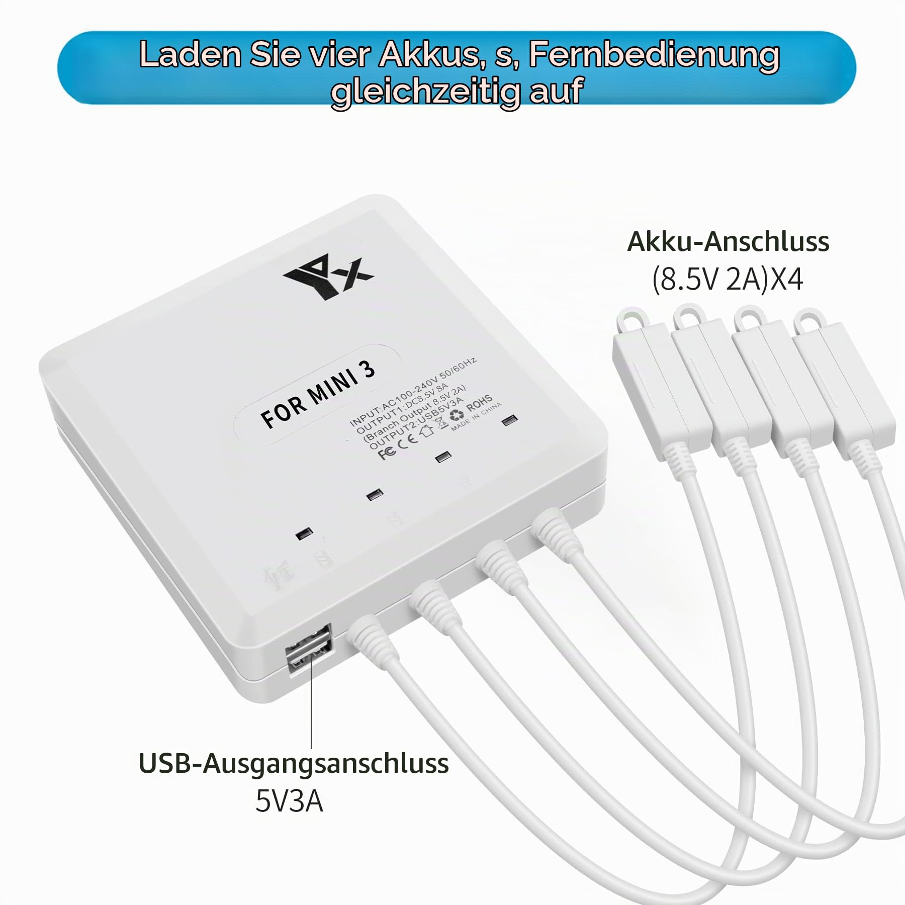 Akku Ladegerät für DJI Mini 4/3 Pro,Mini 3 Drohne,6 in 1 Parallel Battery Charger Hub,Charging Akkuladestation Zubehör