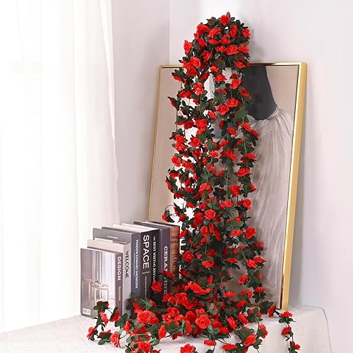 Miniatura 4 de BLEUM CADE 2 guirnaldas de flores artificiales de 16.4 pies para dormitorio, lindas vides colgantes de flores falsas, guirnalda floral para