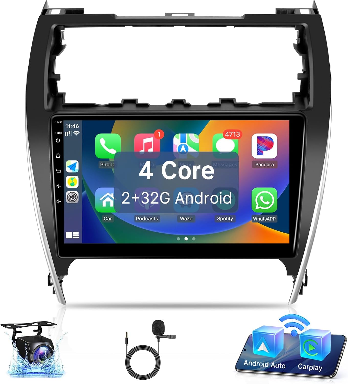 Leadfan Android Car Radio for Toyota Camry 2012 2013 2014 Stereo Upgrade with Wireless CarPlay Android Auto, 2+32G 10.1'' IPS Touchscreen in-Dash WiFi Bluetooth GPS Navigation SWC Backup Camera MIC