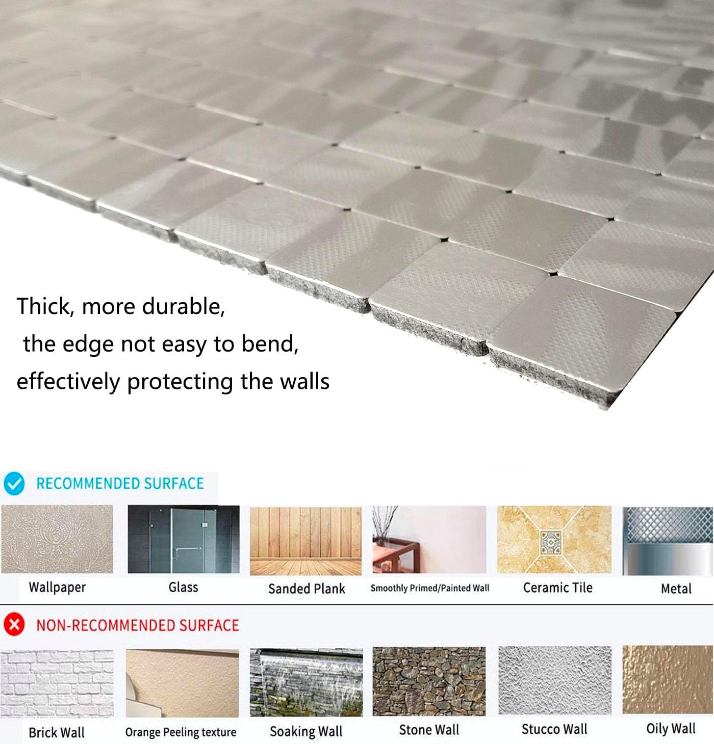 XUANINY Self-Adhesive Metal Backsplash, Peel and Stick Tile for Kitchen Brushed Aluminium Surface Backsplash (10 Silver Stripe)