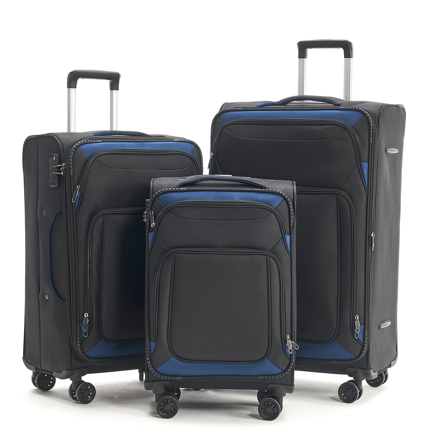 PIANETA Luggage Sets 3 Piece Softside Expandable Lightweight Durable Suitcase Sets Double Spinner Wheels TSA Lock(20in/24in/28in), black, Anzio Softside Expandable Spinner Luggage