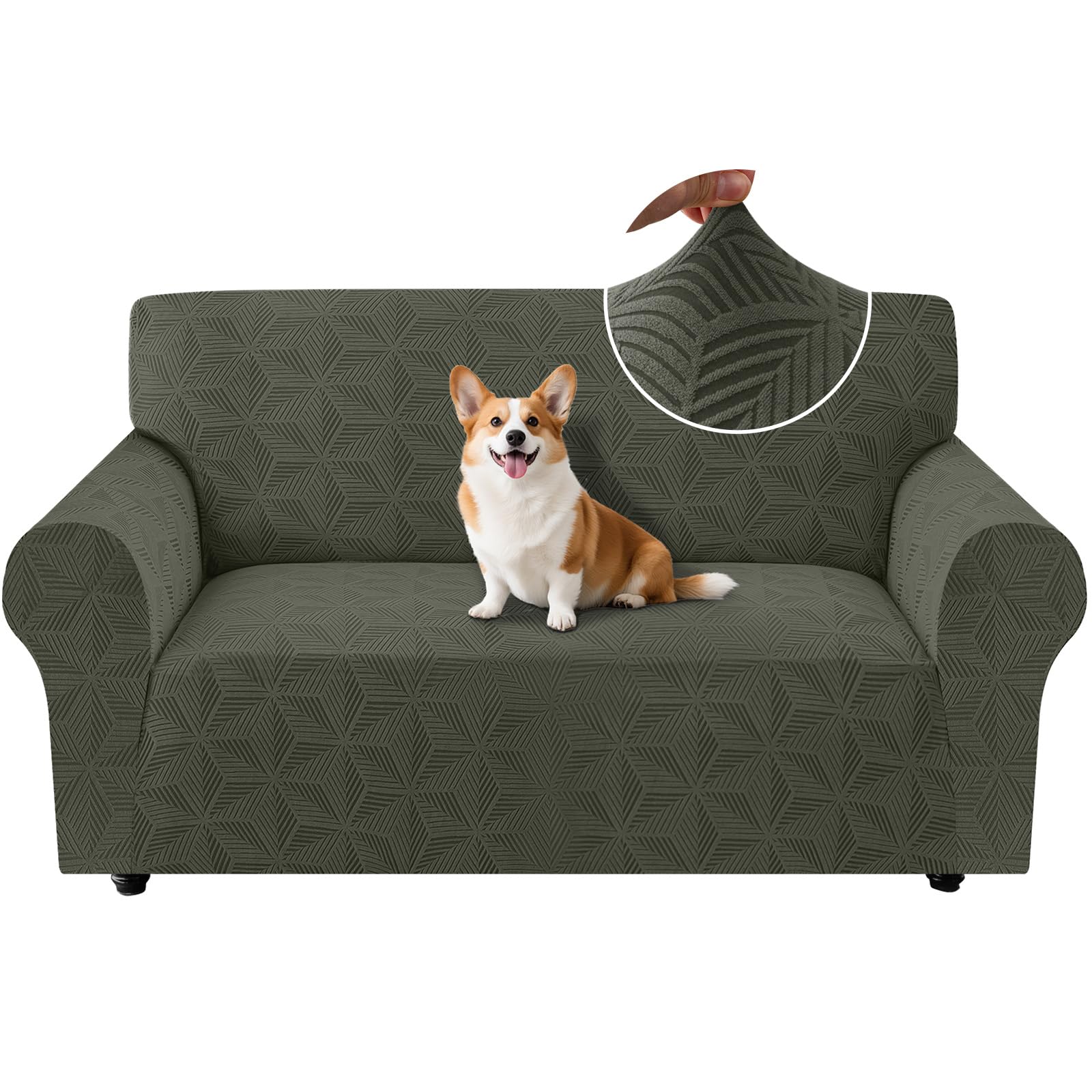 Ystyle Elástica Funda Sofa 2 Plazas, Universal Fundas De Sofa con Reposabrazos, Couch Cover Antiarañazos Antideslizante, Protector Sofa Antimanchas Ajustables, Anti Perros Gatos Verde Militar Global Recycled Standard Global Recycled Standard Global Recycled Standard