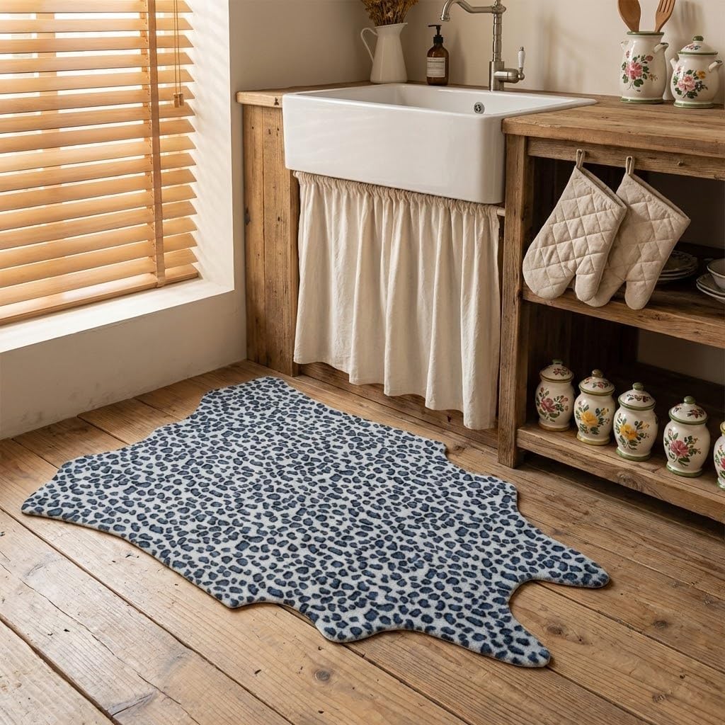 MustMat Faux Leopard Rug - Cheetah Print Rug,Area Rugs Western Decor (Gray/Blue, 2'7" x 3'11")