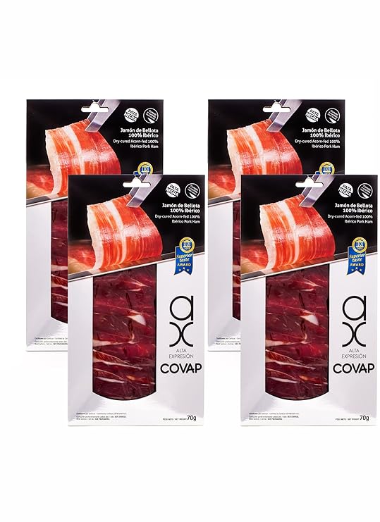 Pure Bellota Iberico Ham, Premium Quality, Hand Carved Style, 100% Iberico, Pata Negra, 4 Packages - (2 oz Each)