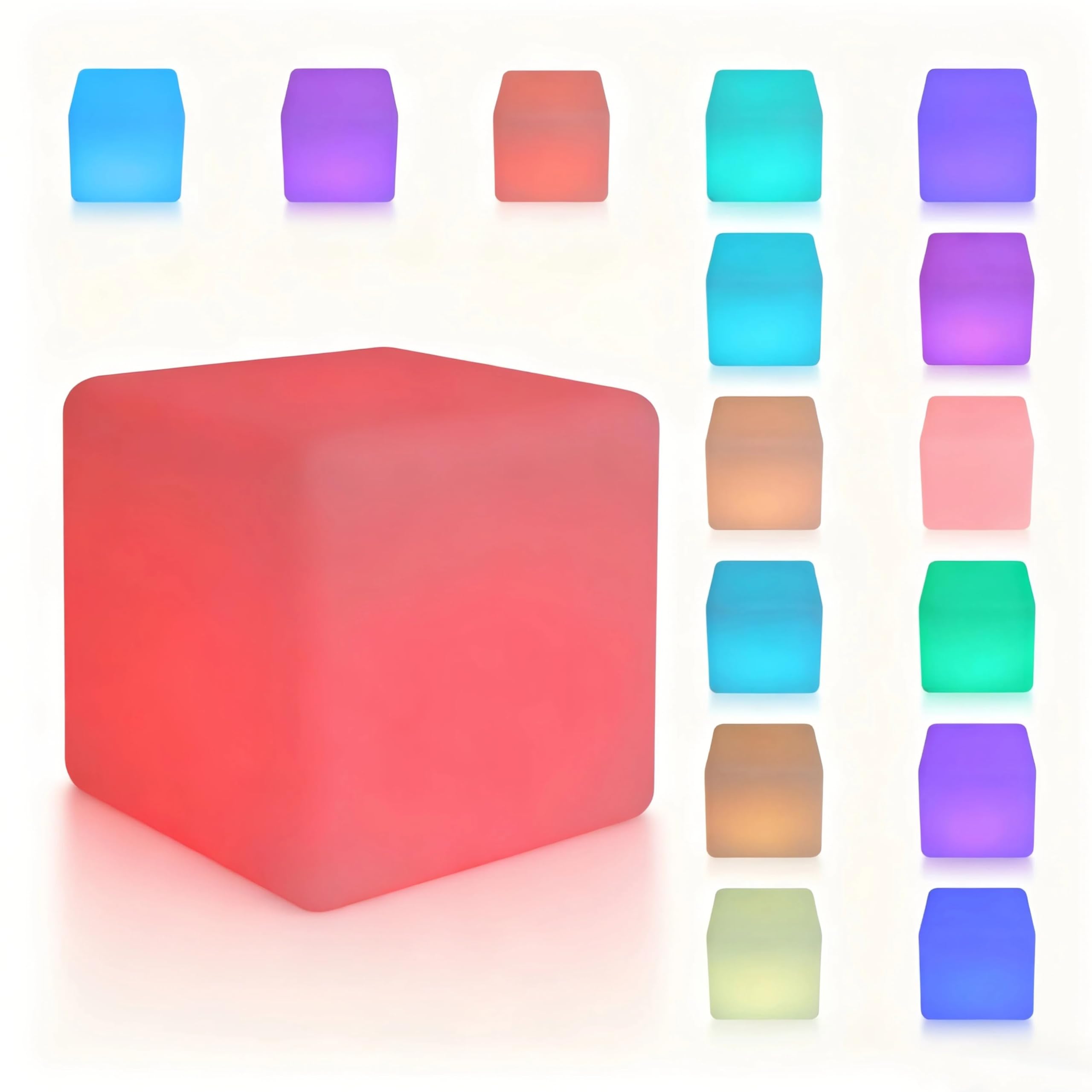 LED Cube Lights, 12inch Rechargeable RGB Colors Changing Light with Remote, 16 RGB Colors 4 Flash Modes LED Glow Cube Seat, Waterproof LEDS Furniture Stool Table for Home Outdoor Pool Bar Party Decor