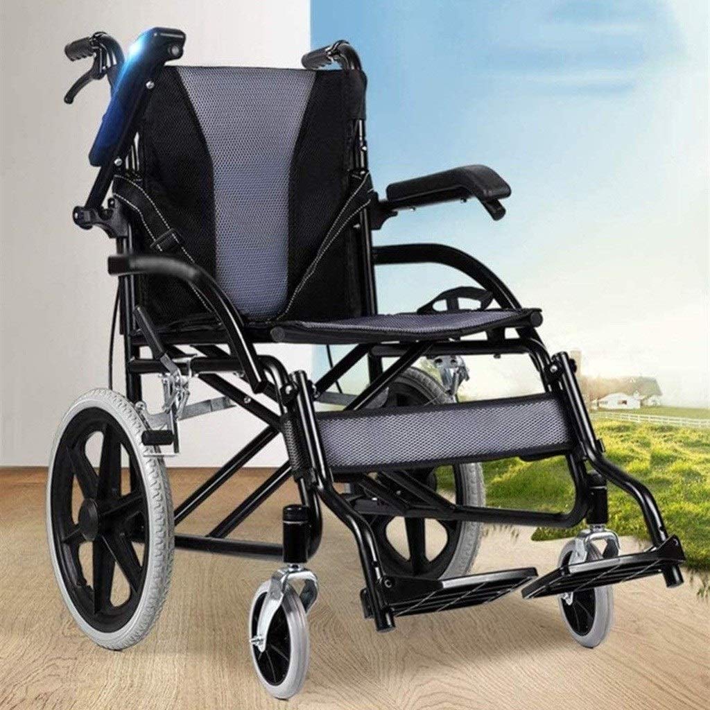 MU Silla de Ruedas Plegable, Camarero Ligero Y Portátil Ajustable Empuje de Los Apoyabrazos de Seguridad Doble Freno Scooter/Inicio