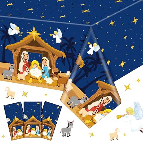 3 manteles desechables de 54 x 108 pulgadas, mantel rectangular de plástico para fiestas, suministros y decoraciones (Adviento)