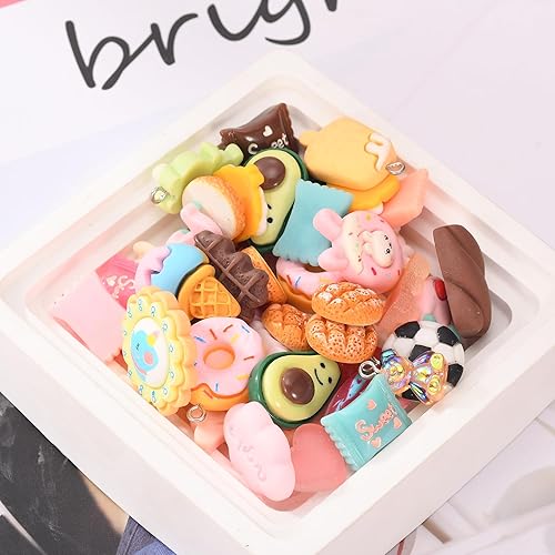 Miniatura 4 de Juego de 50 piezas de dijes de limo de resina, varios caramelos, resina, parte trasera plana, suministros para hacer manualidades y decoración para