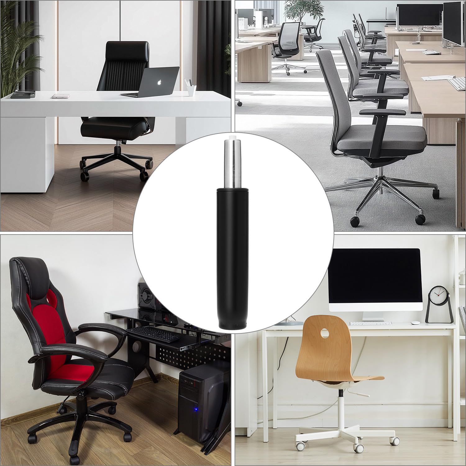 QWORK® Vérin à gaz pour chaise de bureau robuste, compatible avec la plupart des chaises de bureau, longueur totale 265-385 mm, noir, 300 kg