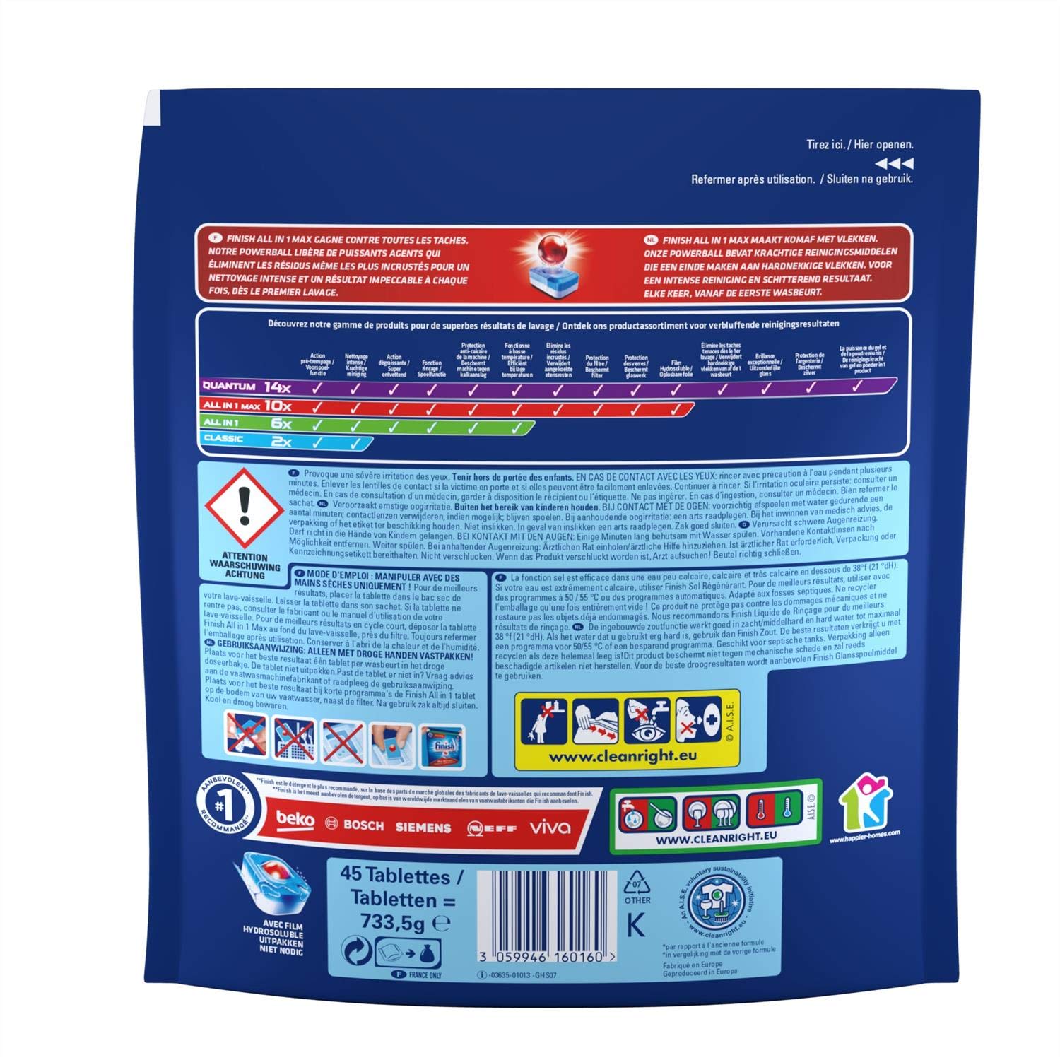 Finish Powerball Todo en 1 Doypack lavavajillas 45 Pastilles – – Juego de 3