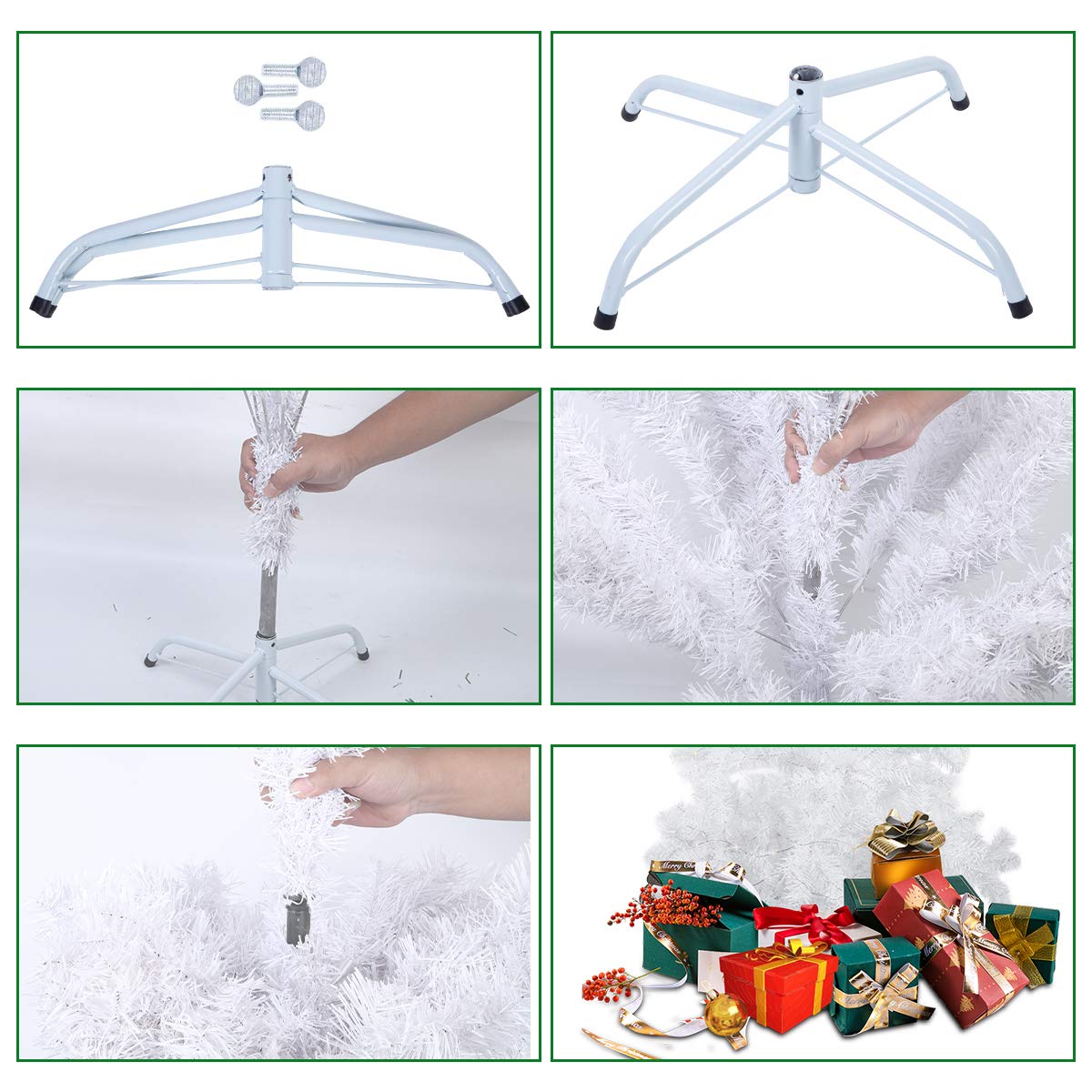 Uten Sapin de Noël Blanc Artificiel 210cm Arbre de Noël Décoration Fêtes de Noël avec Support en Métal 1000 Branches