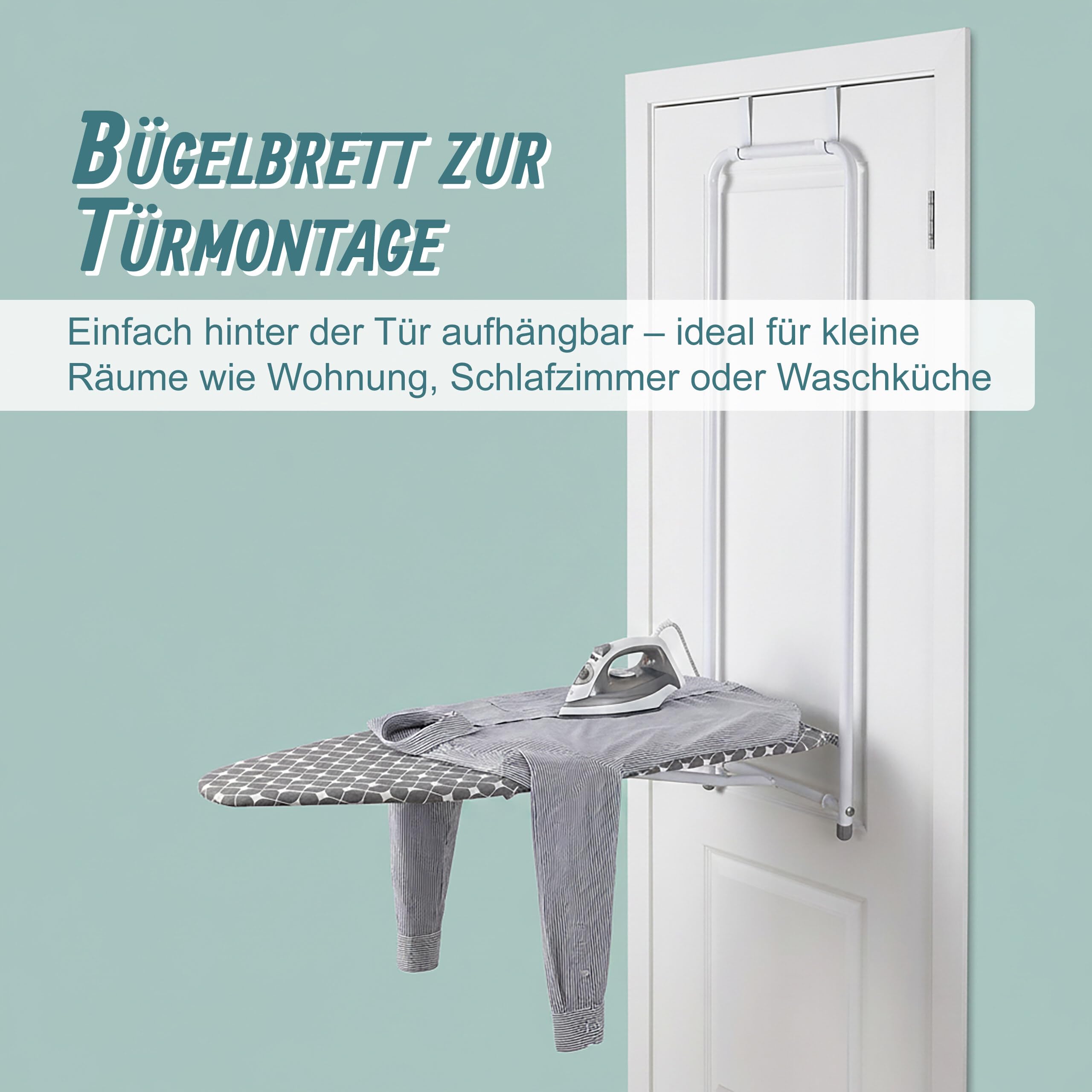 Relaxdays Bügelbrett Türmontage, 108,5 x 43 cm, weiß/grau | platzsparend klappbar, kleine Räume, Bügeltisch zum Aufhängen