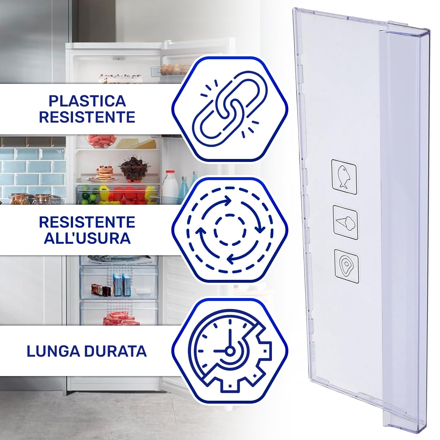 Pannello Frontale Cassetto Frigorifero e Congelatore 402x150x36 mm con Codice Originale 4638250500 4640640200 per Beko C00864528 C00864952 per Whirlpool per Indesit - Garanzia di 10 Anni - MONTERAL