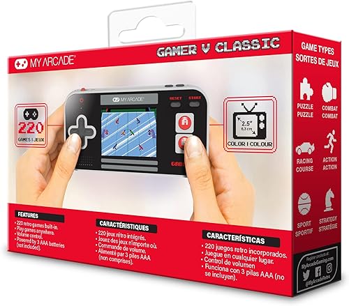 Miniatura 6 de My Arcade Gamer V Classic-Red sistema de juegos portátil con 220 juegos, pantalla a color de 2.5 pulgadas, tamaño de bolsillo (DGUN-3911), negro