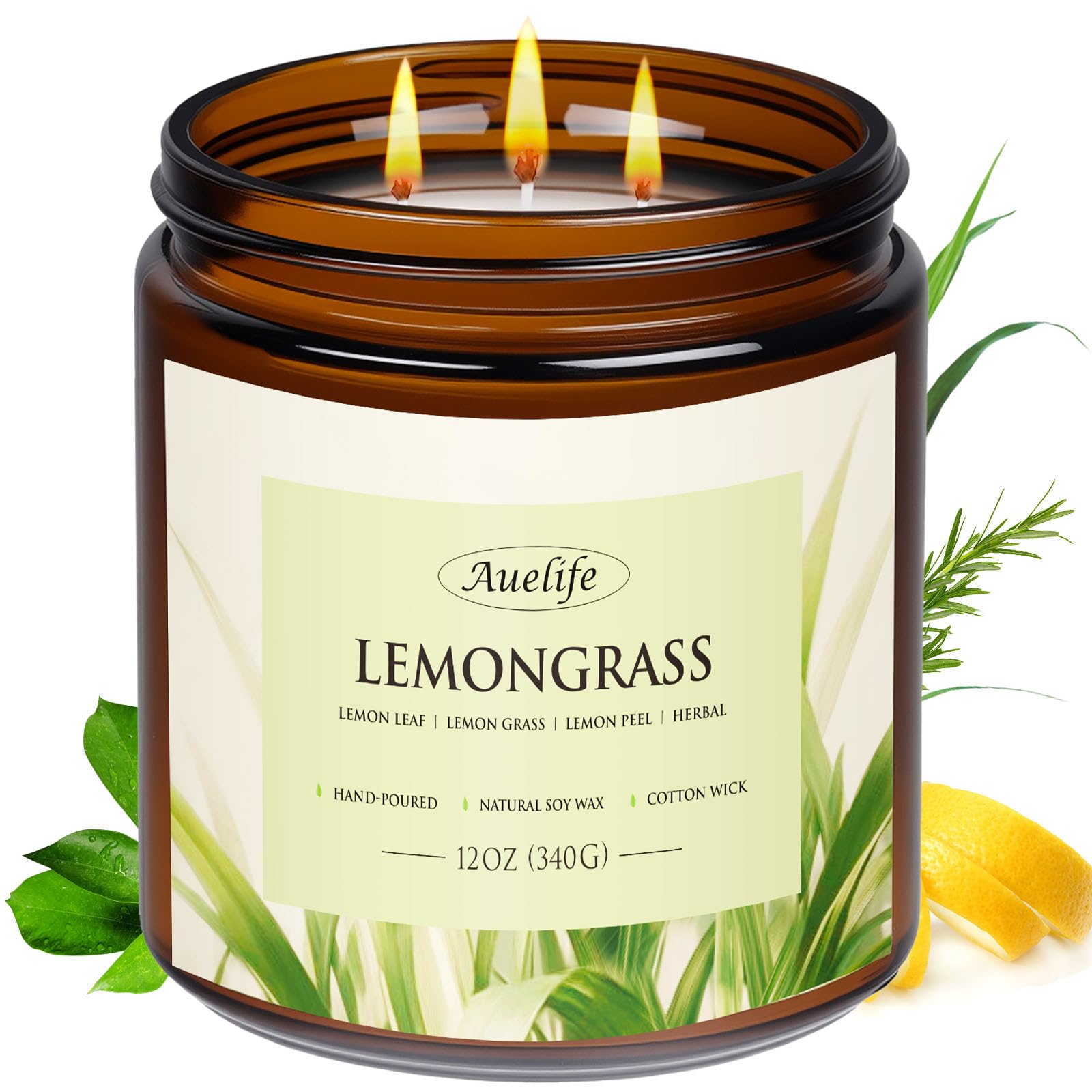 Amazon.com: Lemongrass Scented Candle | 3-Wick Jar Candle - 12oz