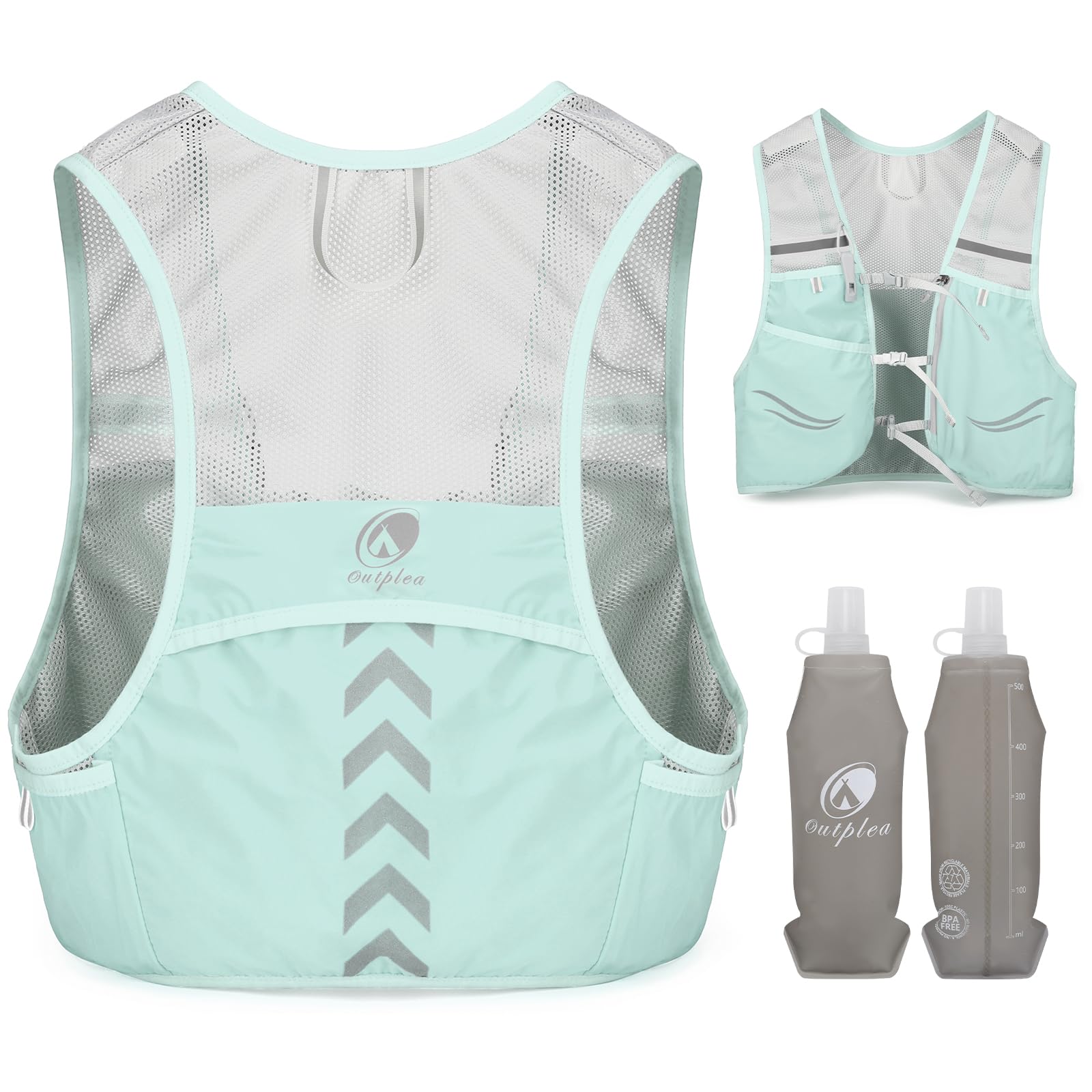 Chaleco para correr con 2 botellas de agua de 500 ml, mochila ligera para correr para hombre y mujer, chaleco de hidratación para correr, maratón, accesorios, M/L — view 9