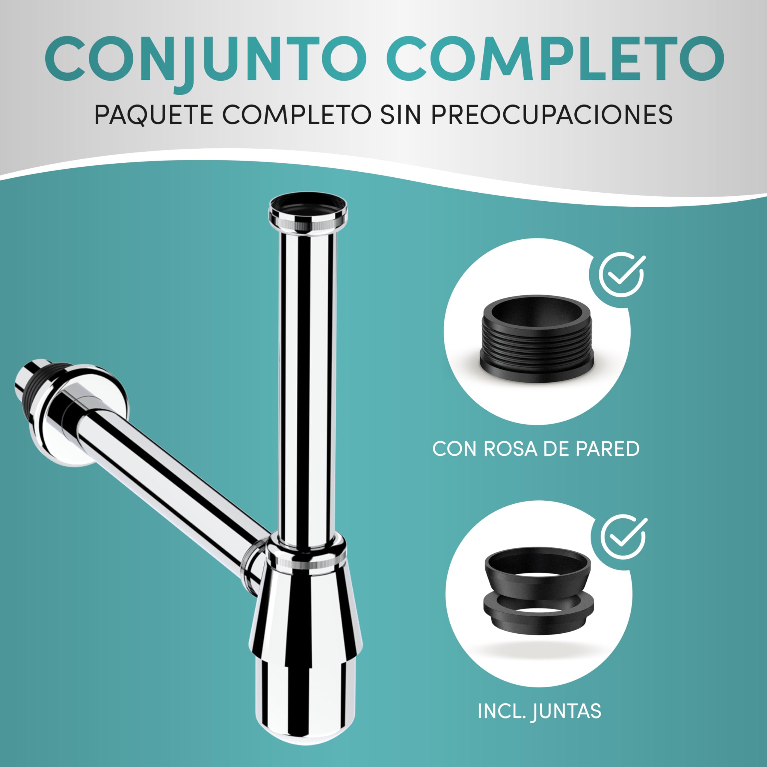 Engelbach® sifón lavabo - Tapa bote sifónico - Sifón universal flexible, desagüe lavabo cromado 1 1/4" - Bote sifónico antiolores, tubo desagüe lavabo y tapa con válvula