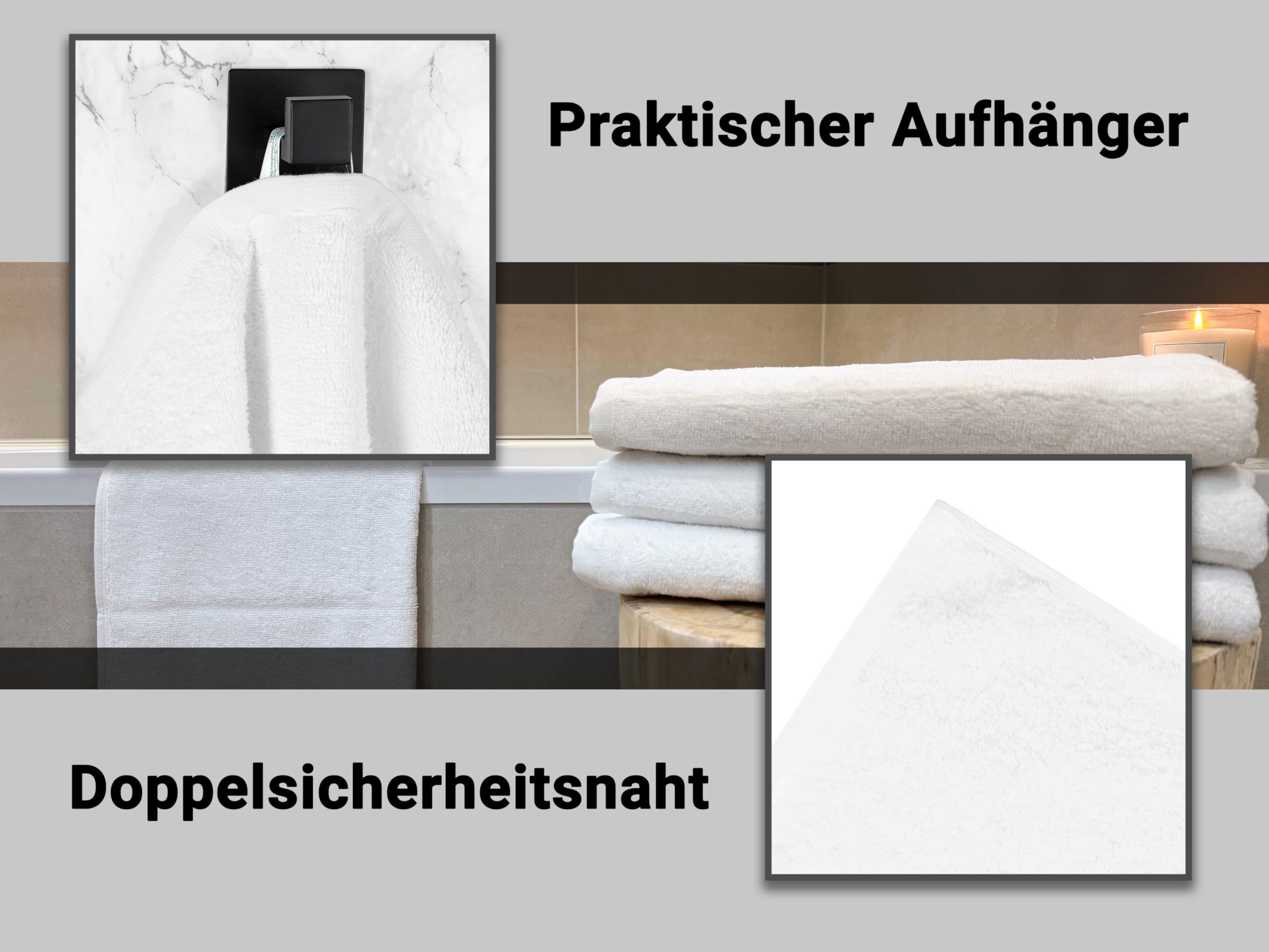 ZOLLNER 5er Set Duschtücher 100% Baumwolle, 70x140 cm, Weiß