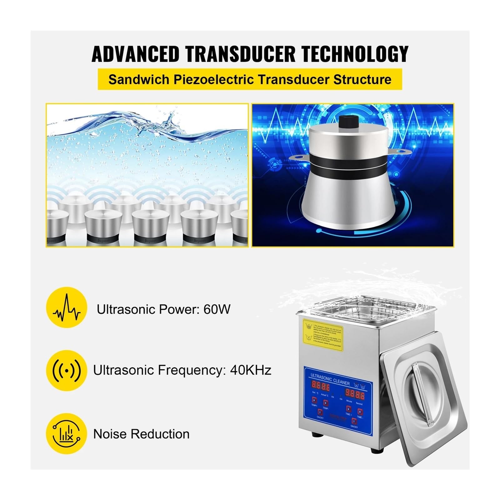 Limpiador ultrasónico de Acero Inoxidable de 2 l con Temporizador y Calentador Digital for Limpieza de Joyas en el hogar.