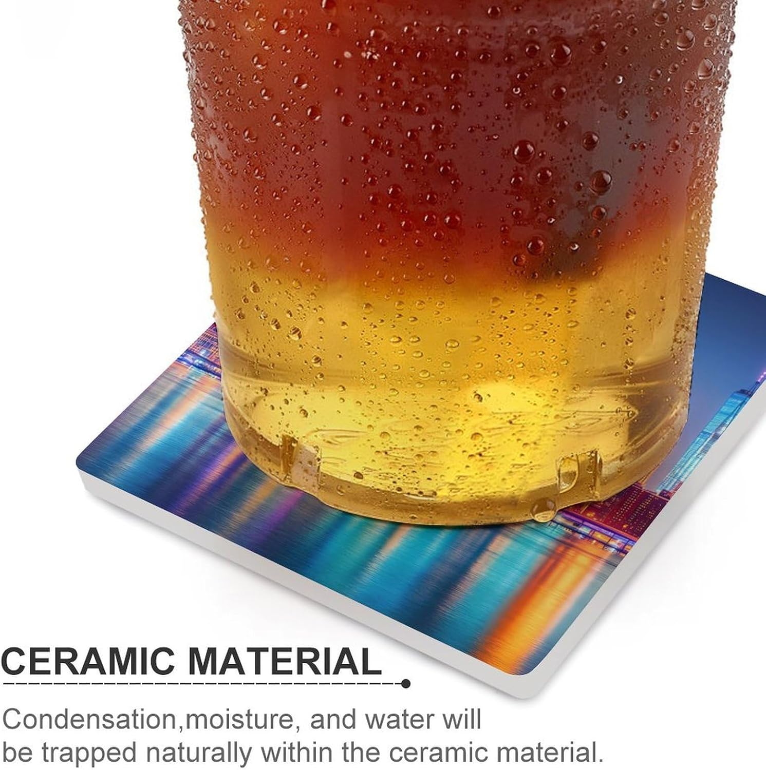 New York City Night Skyline Funny Ceramic Coasters for Drink Absorbent Cup Holders Tabletop Protection