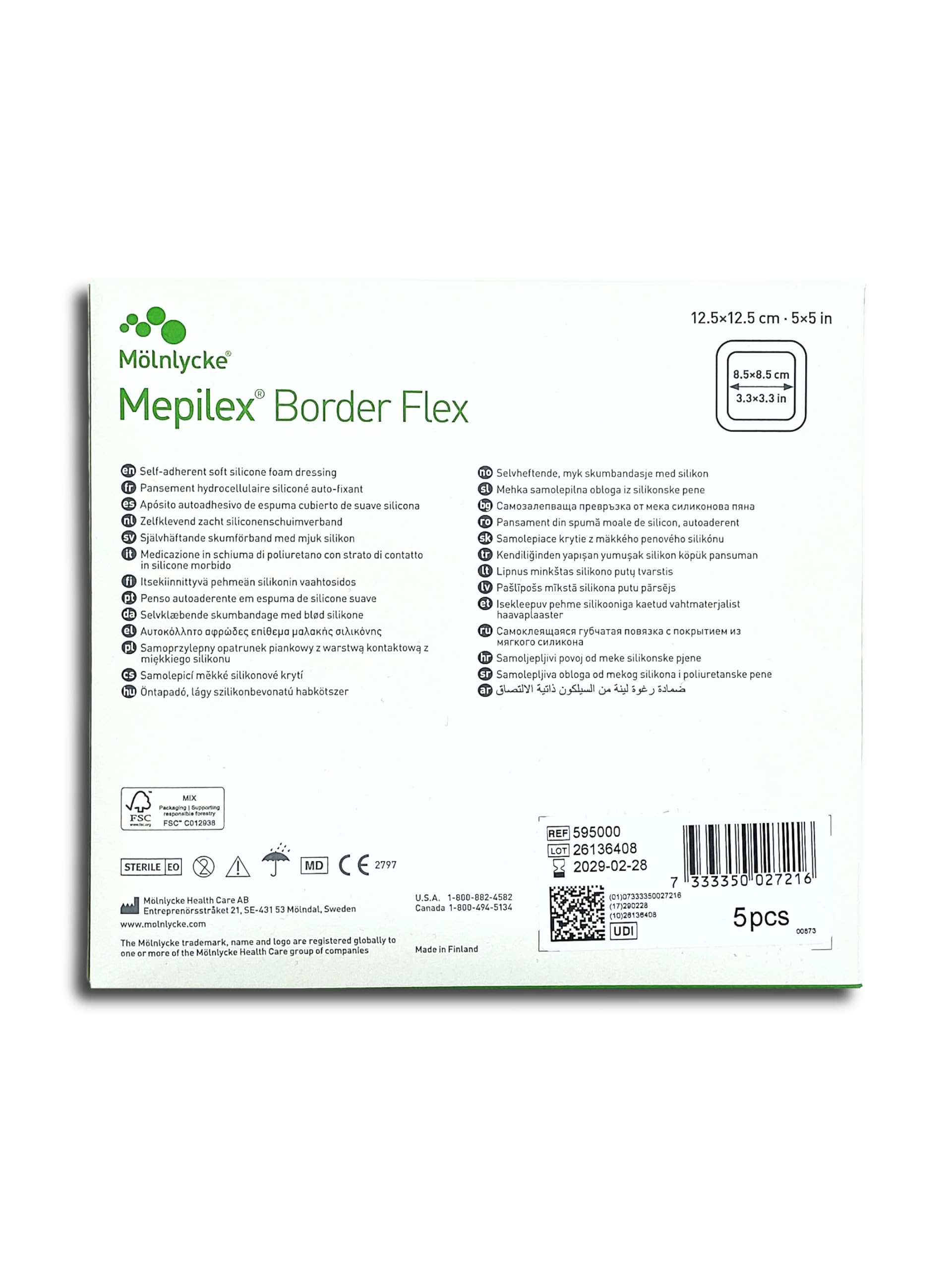 Mölnlycke Mepilex Border Flex 12,5x12,5 cm | Elastyczny Opatrunek Piankowy z Silikonem | Safetac | 5 Sztuk