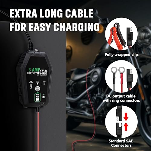 Miniatura 5 de Cargador de batería de plomo Lifepo4 de litio de 6 V y 12 V, mantenedor de cargador de batería completamente automático inteligente de 3 amperios,