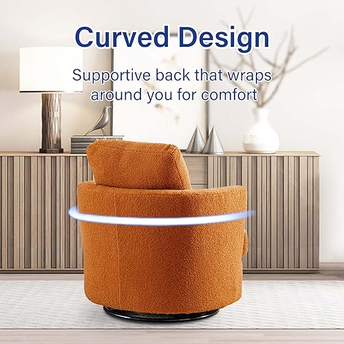 Miniatura 5 de ODUWA Silla giratoria de barril de 31.9 pulgadas de ancho, modernas sillas redondas con brazos decorativos, tapizada de sherpa, cómoda, giratoria de