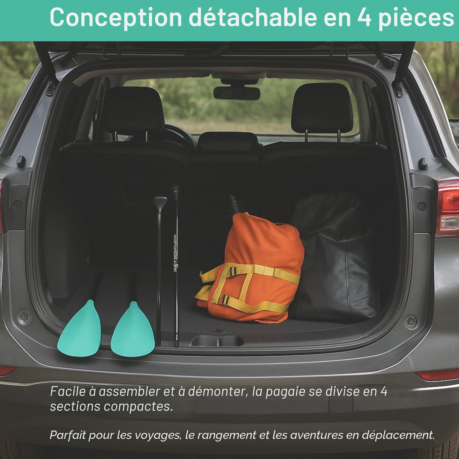 BeGrit Pagaie Paddle 2-en-1 en Aluminium avec Laisse Réglable de 170 cm à 210 cm Rame Paddle Amovible pour Kayak Canoë Stand Up Paddle Sup, Pagaie Double