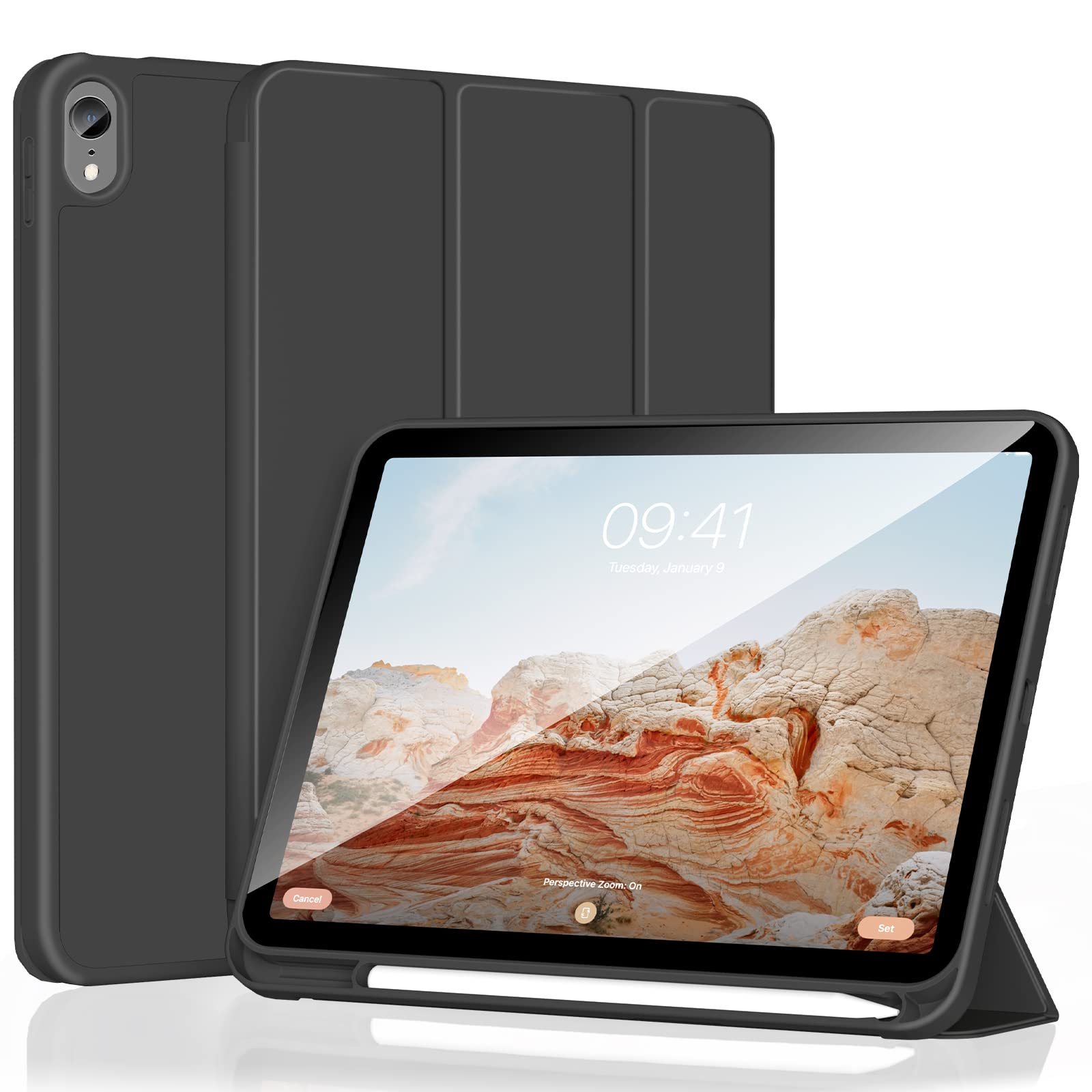 zoyu Hülle für iPad A16 11. Generation 2025 / iPad 10. Generation 2022 10,9 Zoll mit Stifthalter, Weiche TPU Stoßfeste Case, Magnetische Dreifach-Klapp-Hülle, Auto Wachen/Schlafen, Schwarz