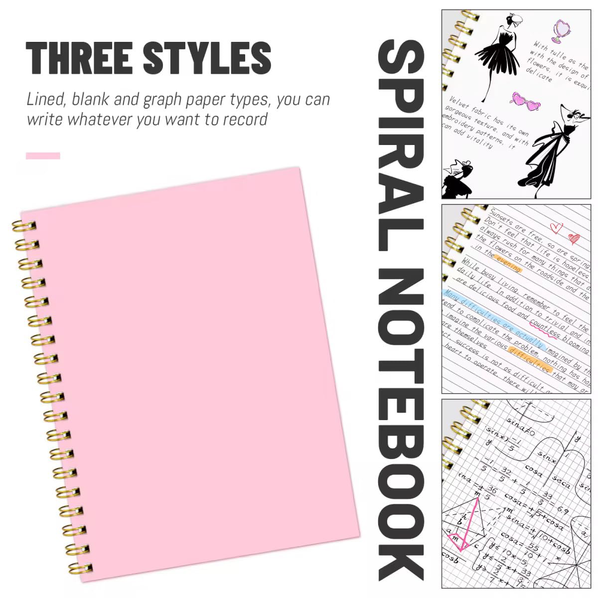 Quaderno a spirale a righe, formato B5, con copertina rigida, colore rosa, 100 g/m², 7 x 10 | Carta spessa senza sbavature, 7 mm, 160 pagine per scuola, ufficio, viaggi e appunti, per donne e uomini