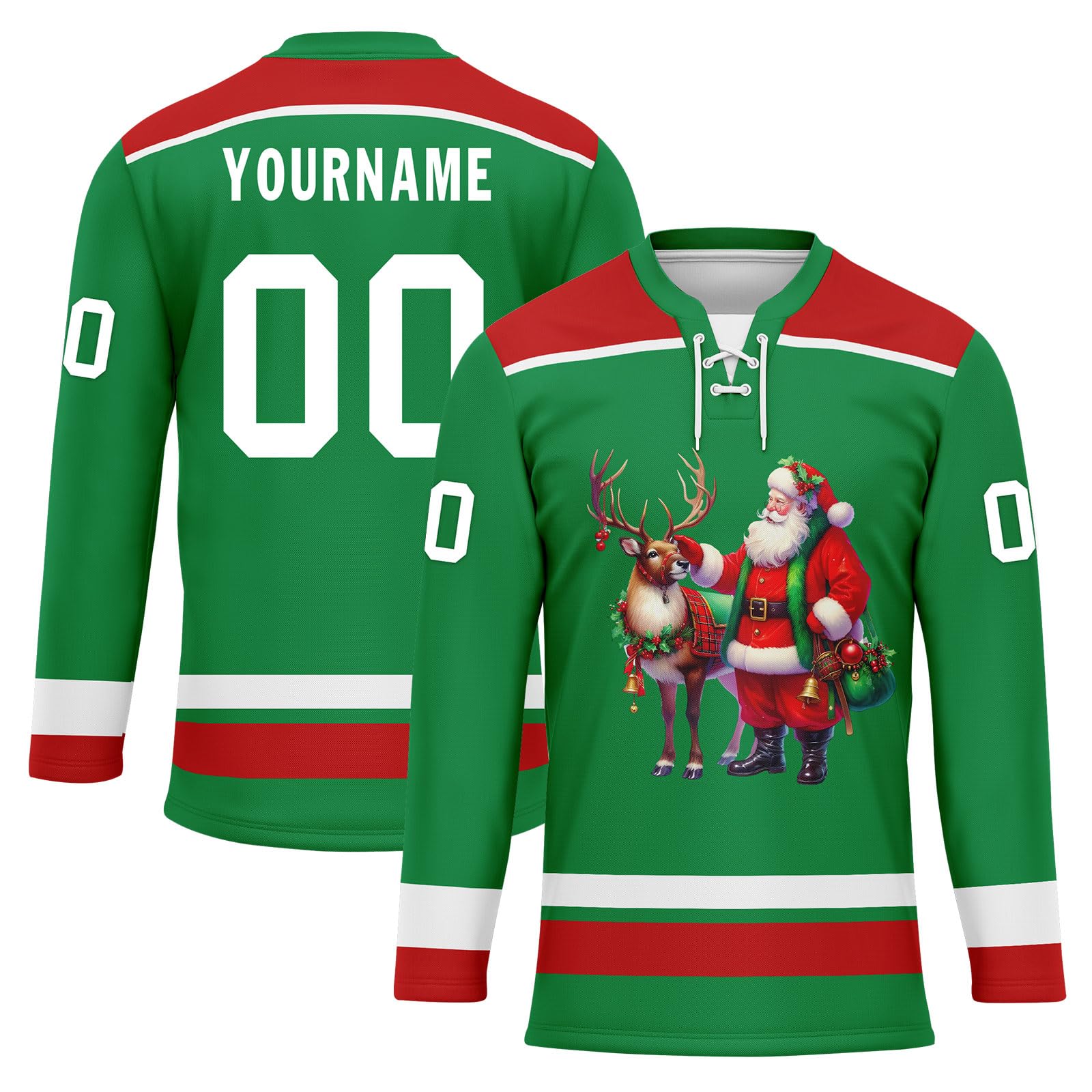 Custom Christmas Hockey Jersey for Men Women Youth, Santa Claus Ice Hockey Practice Uniform Sports Training Outfit