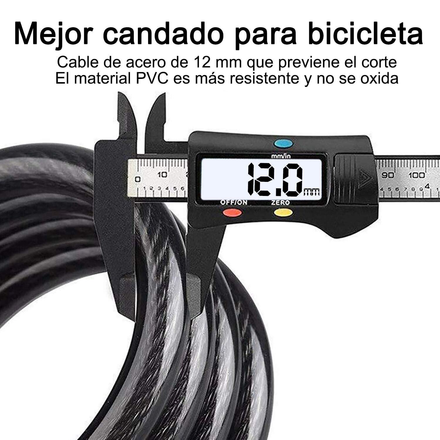 REHKITTZ Candado Bicicleta Cadena Bici Combinacion 5 Dígitos 120cm/12mm Largo Candados Antirrobo Bicicletas Seguridad para MTB Patinete Carretilla