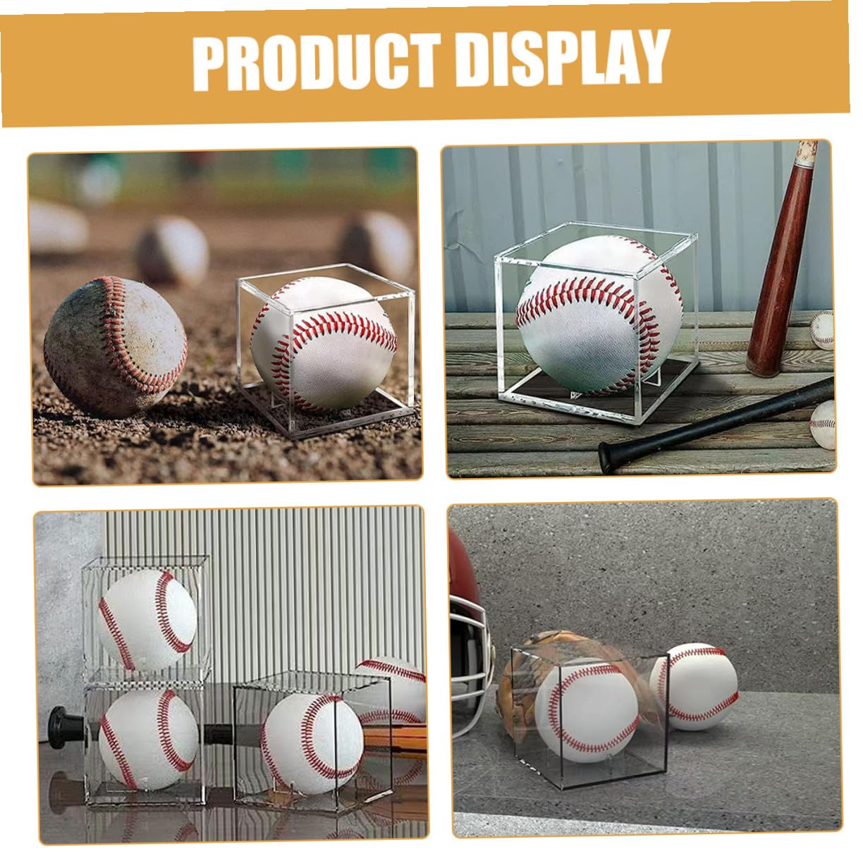 Gatuida Vitrinas de Acrílico Transparentes con Soporte Estable para Exhibir Béisbol y Balones Firmadas, Caja Cuadrada de 3 Piezas para Colección y Almacenamiento