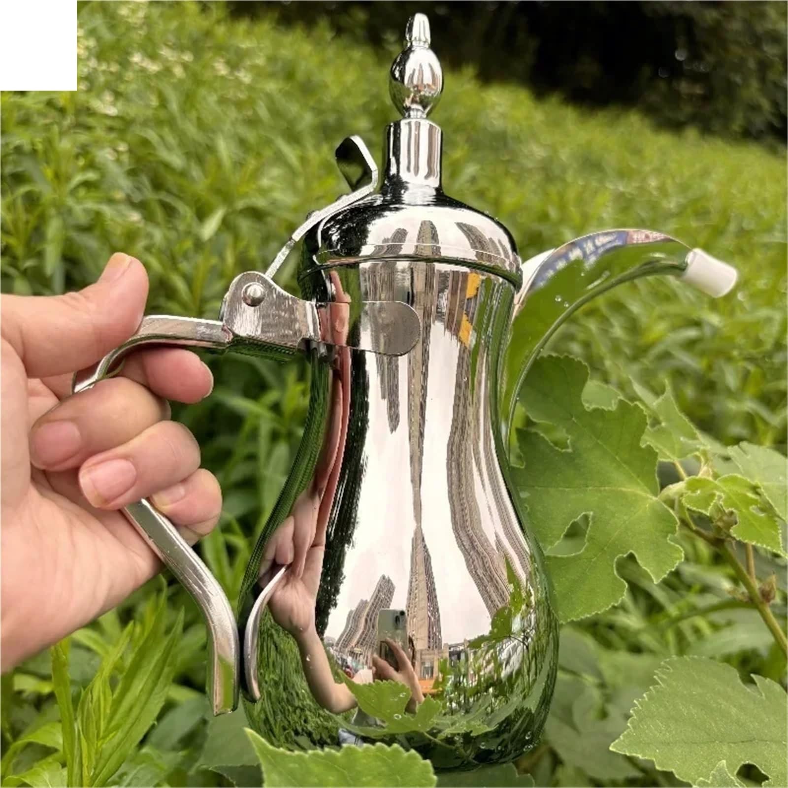 Aceitera Acero Inoxidable Tetera de café árabe 500/700ML, ollas plateadas doradas, tetera estrecha, té boca larga, cafetera portátil