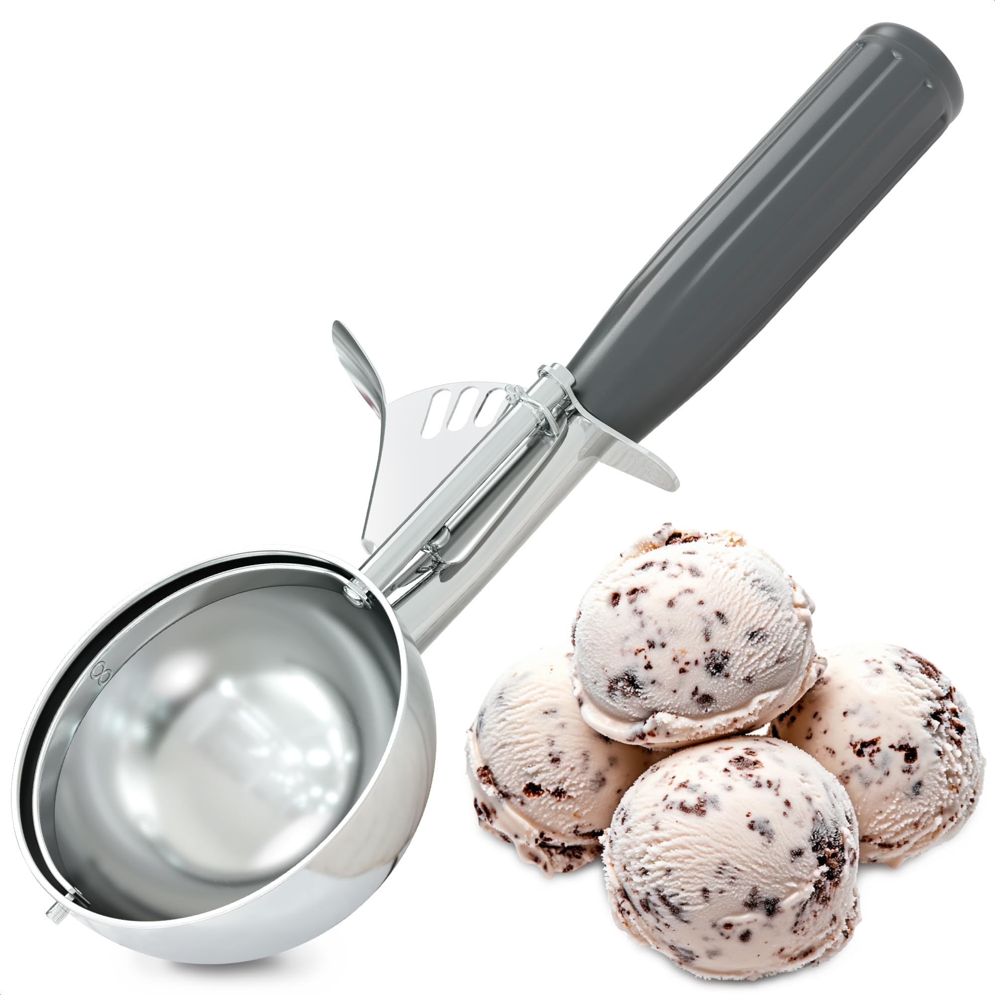 Photo 1 of 4 oz Large Ice Cream Scoop with Trigger Release #8 - Stainless Steel Cookie Scoop for Baking, Ice Cream & Cookie Dough, Comfort Grip Handle, Easy Release, Dishwasher Safe, Gifts for Dessert Lovers