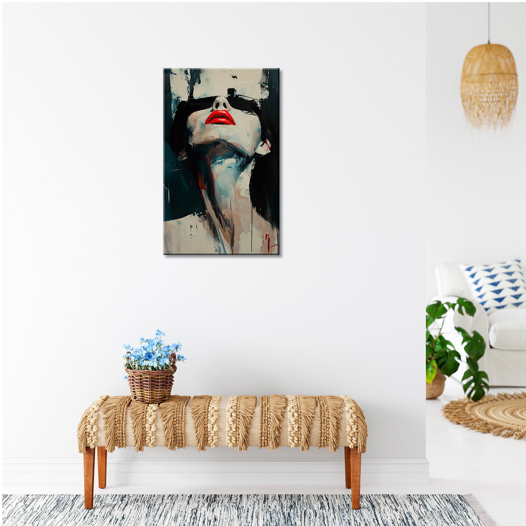 DECLINA Karminlippen Wandbild - Wanddeko Abstrakte Kunst Premium - Foto auf glänzendem Acrylglas - Hergestellt in Frankreich