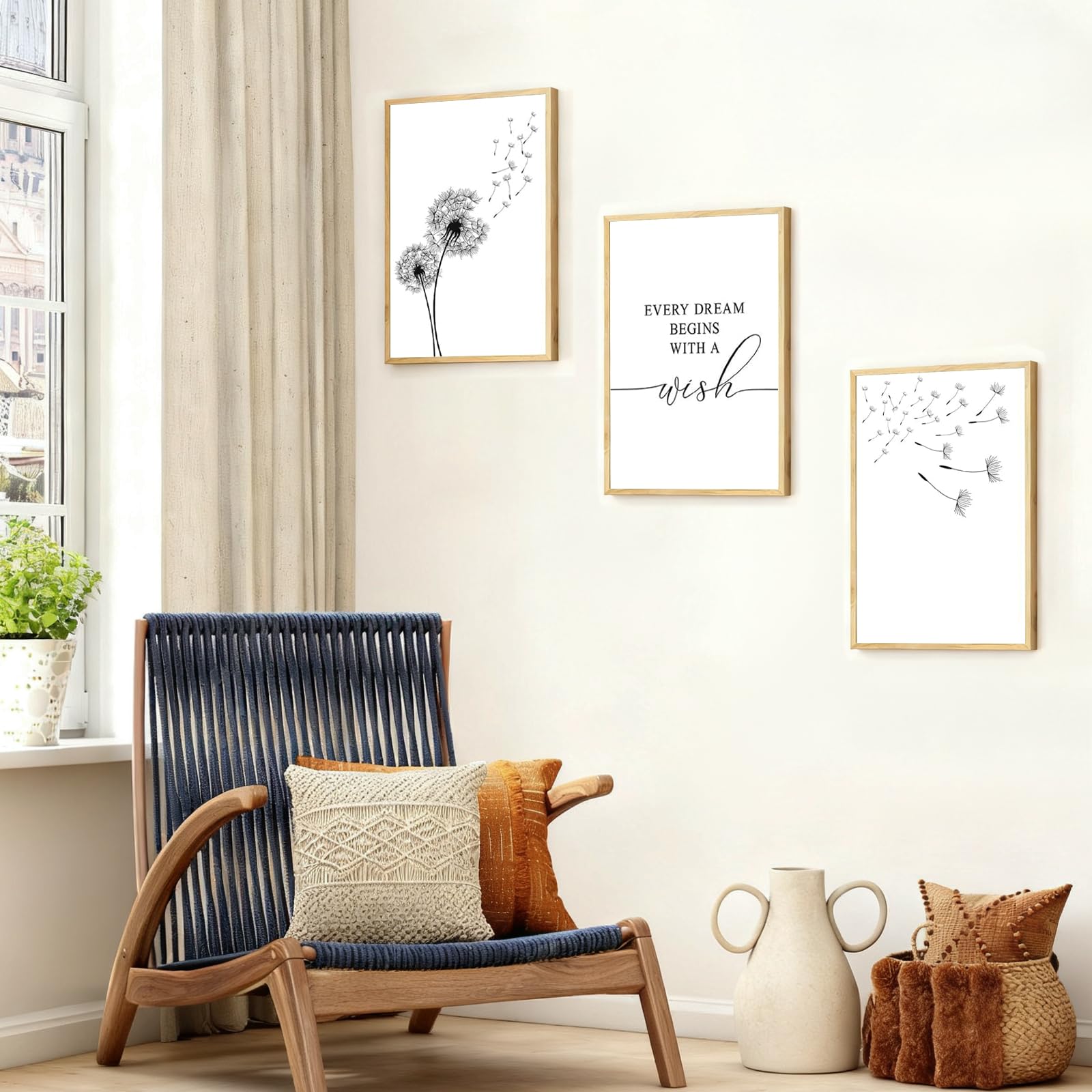 Wandbild 3er Set Leinwandbild Moderne Wanddeko – Dandelion oder Paar Motiv Schwarz Weiß Poster – Wohnzimmer Schlafzimmer Büro Café Minimalistische Wanddekoration ohne Rahmen, ohne Rahmen(40x50cm)