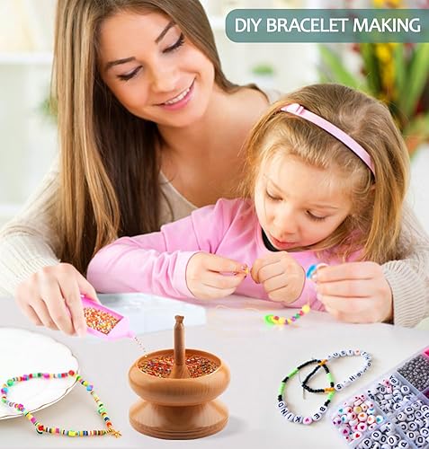 Miniatura 5 de Spinner de cuentas de arcilla con cuentas de arcilla y cuentas de semillas, 2 agujas giratorias de cuentas, cordón elástico de 26.2 ft para hacer