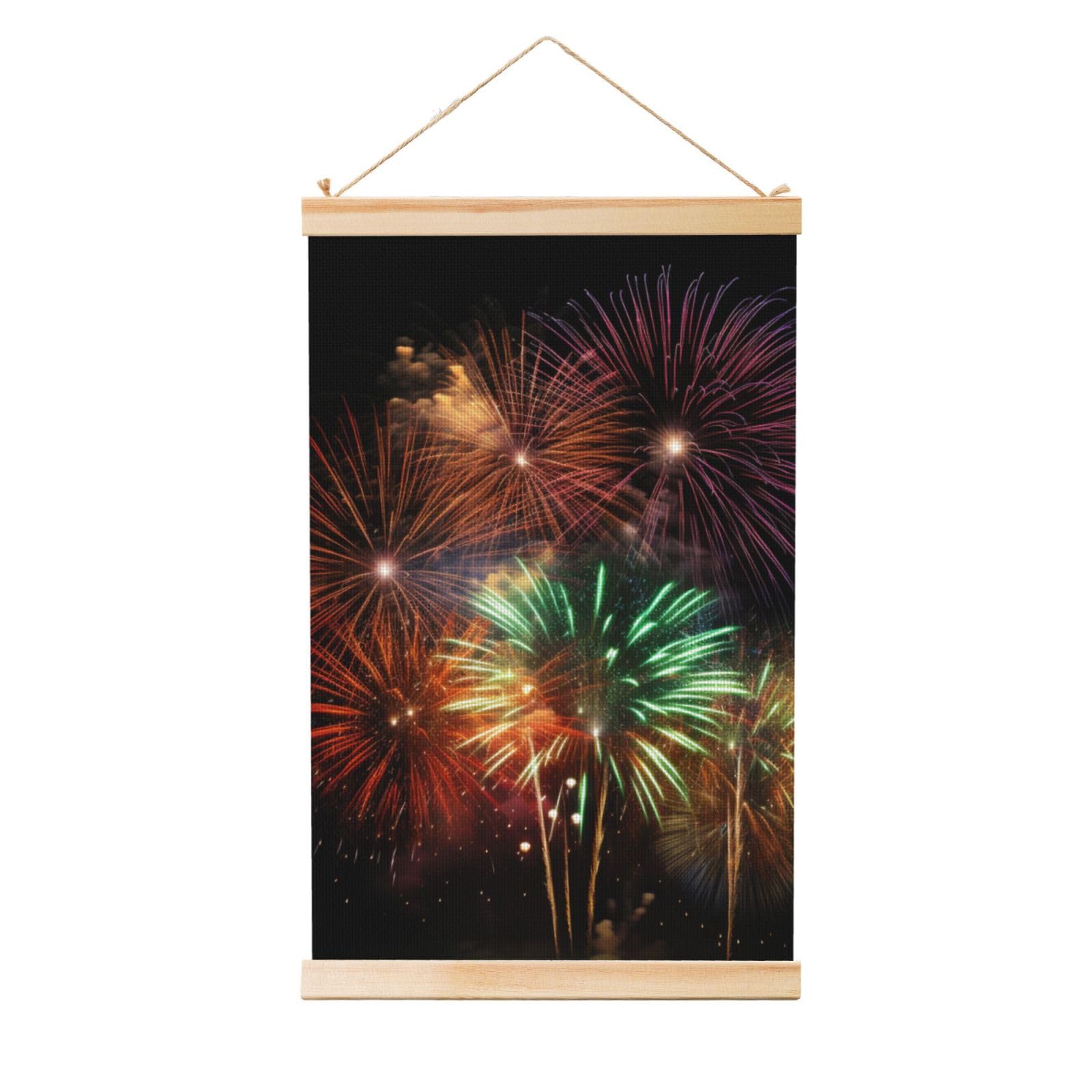 Splendid fireworks Poster Wooden Shaft Hanging Poster Wall Hanging Banner Canvas Artwork with Wood Frames 36"x24" Modern Artwork Decor Ready to Hang Wall Art for Home Decor Scroll Painting