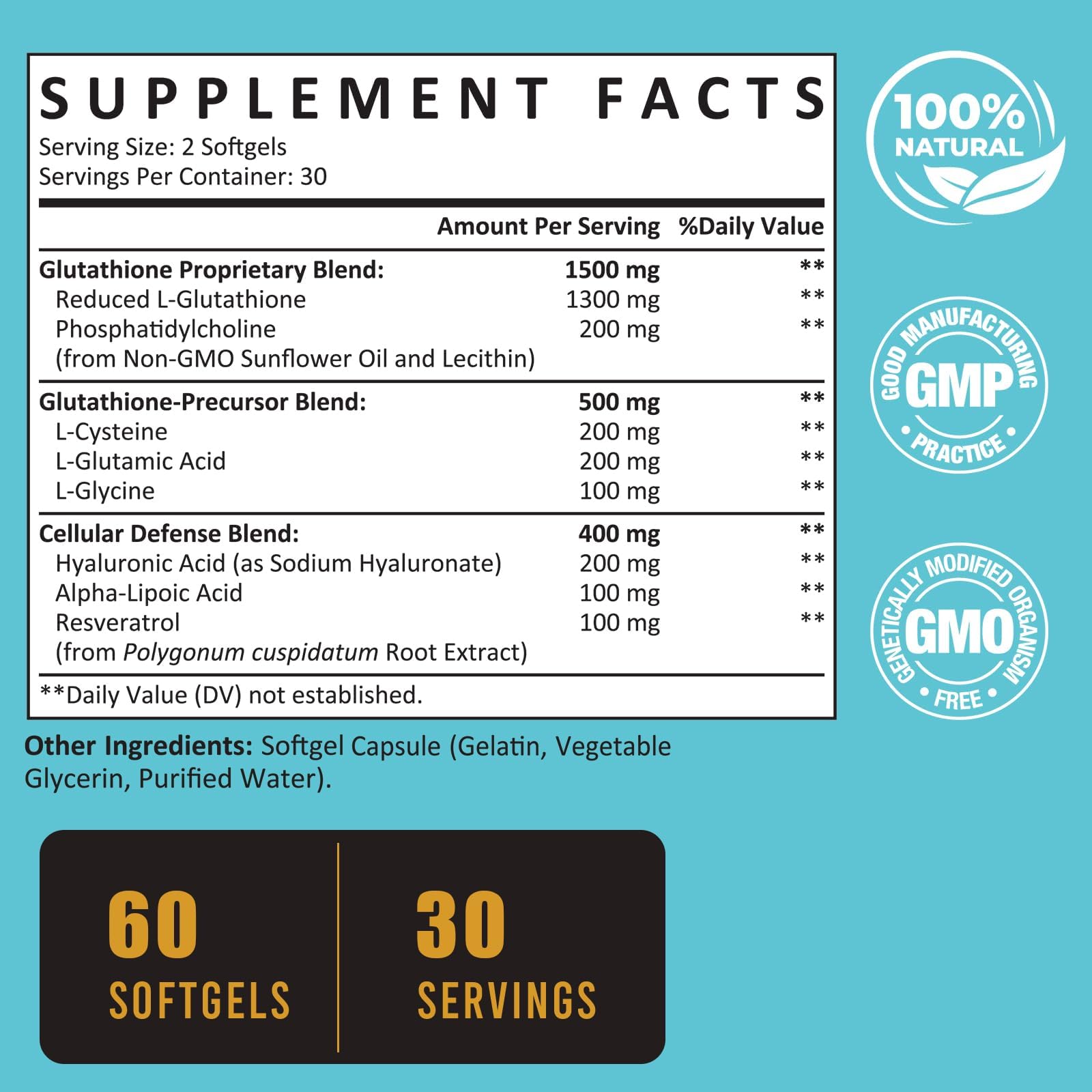 Zeylamum 2400 MG Liposomal Glutathione Softgels, Max Absorption, Active Form L-Glutathione Reduced (GSH), with Hyaluronic Acid, Resveratrol, Master Antioxidants for Brain, Immune System, 120 Softgels : Health & Household