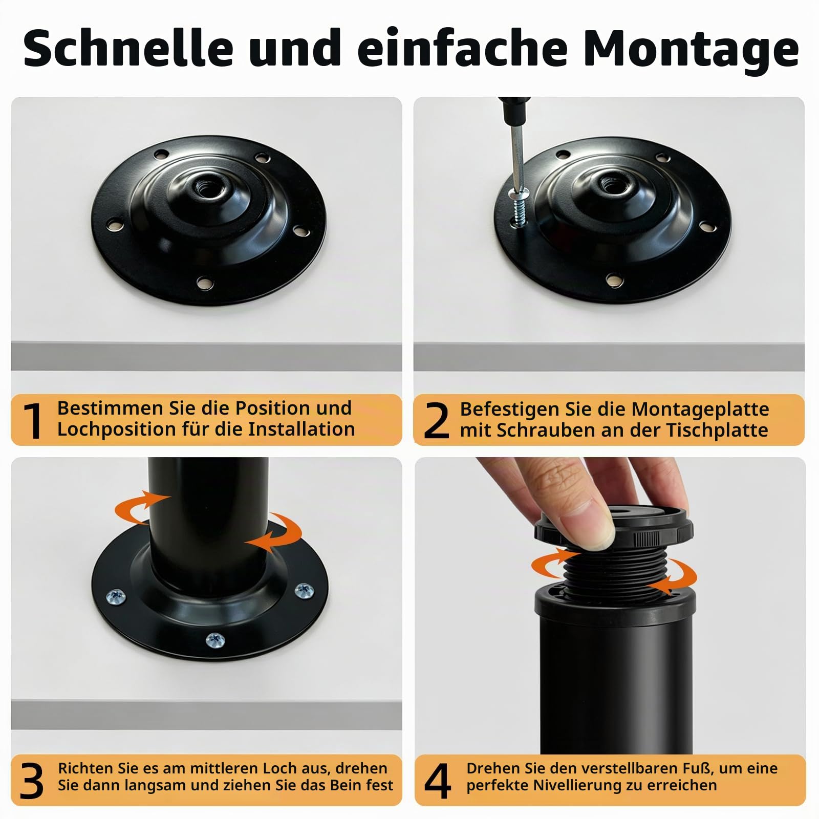 QLLY Tischbeine 75cm Verstellbare Schwarz Metall-Schreibtischbeine, 4 Stück Möbelfüße, DIY Büro Tischbein (75cm, Schwarz)