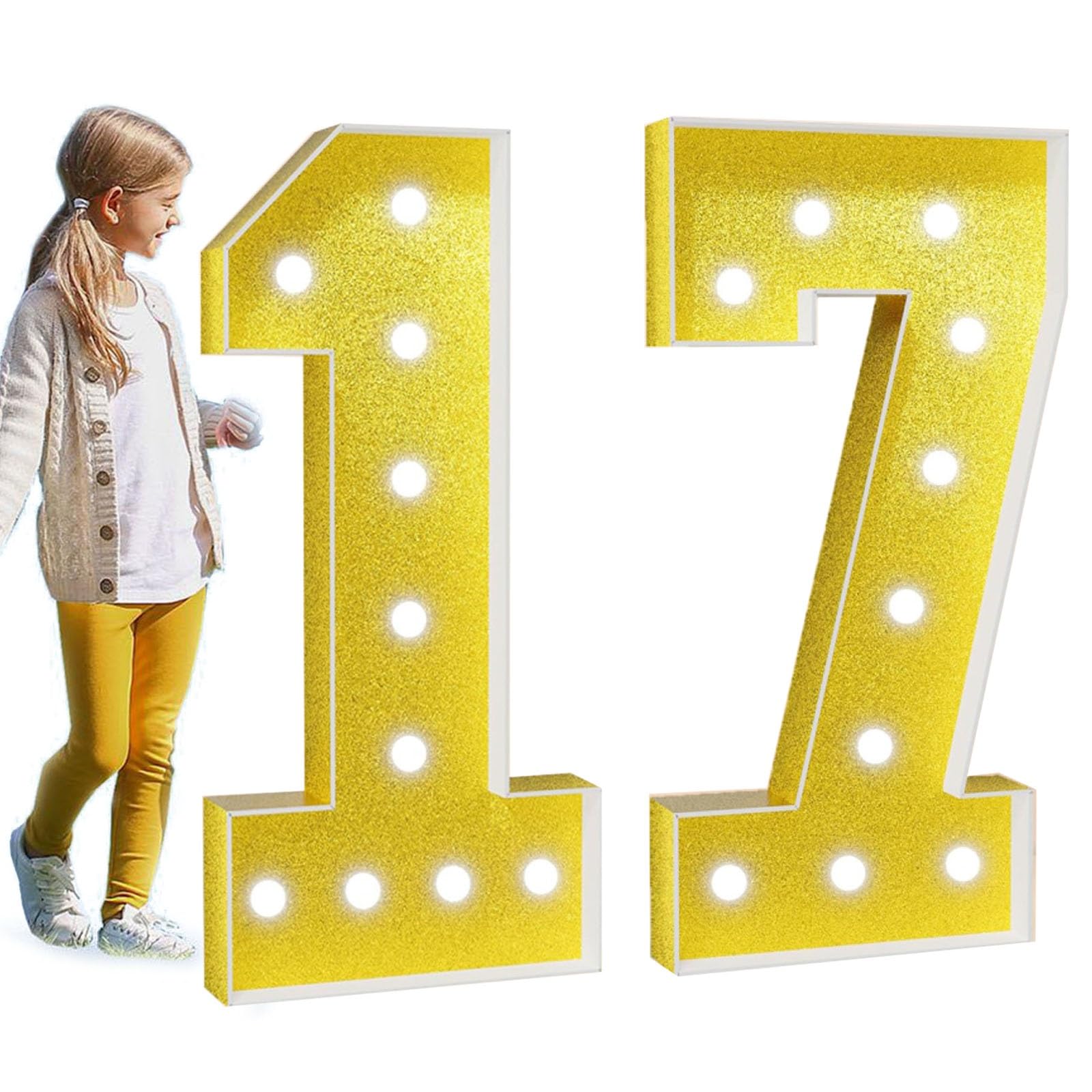 Marquee Light Up Number Large Mosaic Numbers Sign with White Lights Giant Mosaic Frame Number for 5th 50th Birthday Party Anniversary Decorations Pre-Cut Foam Board(Color:Number 17,Size:100cm/3.3FT)