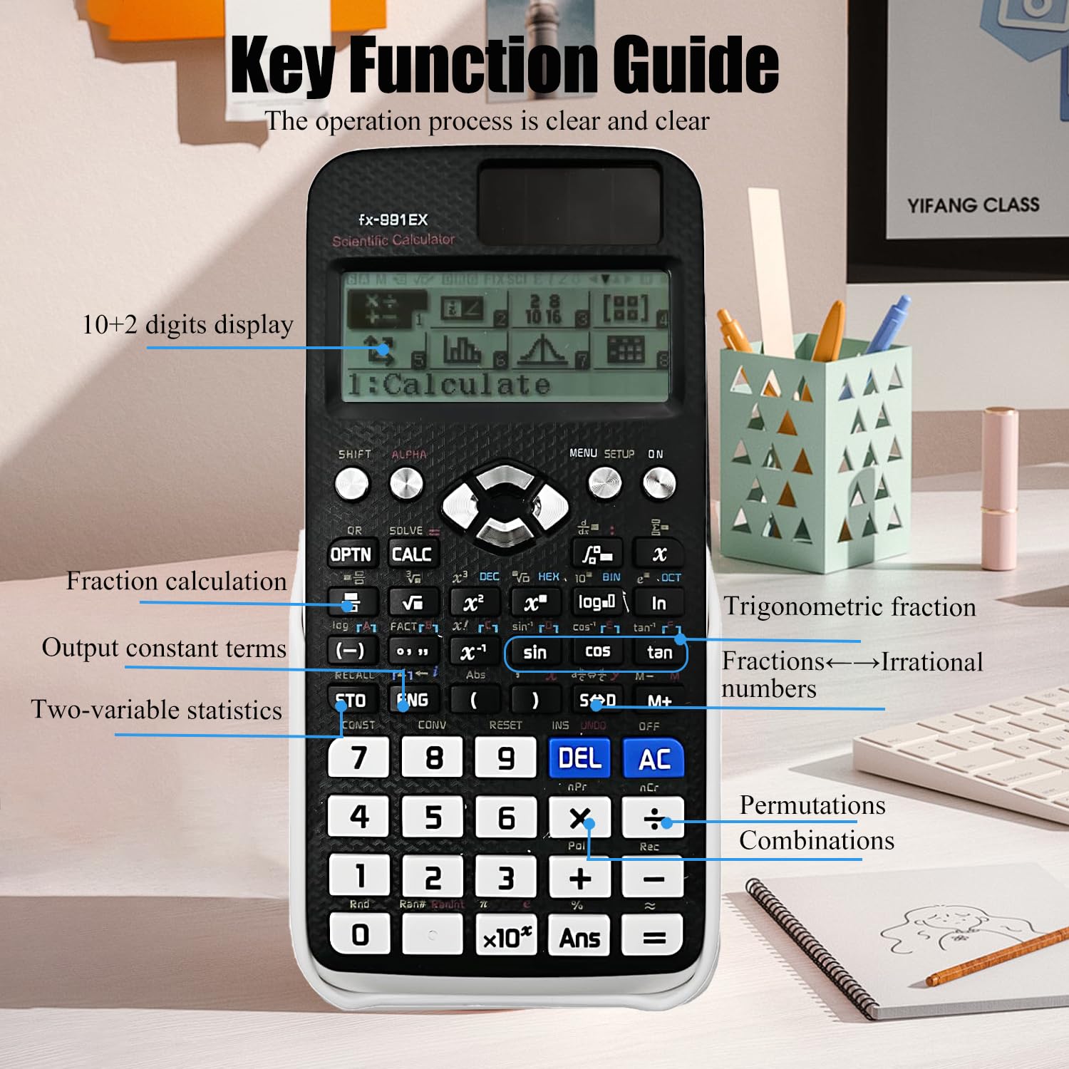 Calculatrice Scientifique Dakexiong FX-991EX 522 Fonctions - Écran 10+2, Idéale Étudiants & Enseignants